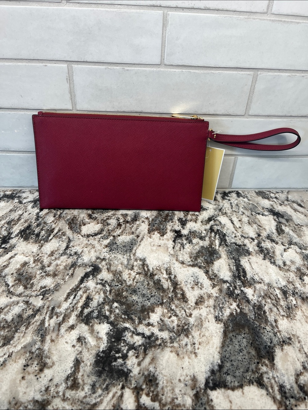 NEW Michael Kors Wine Red Star Large Leather Clutch - Picture 3 of 6